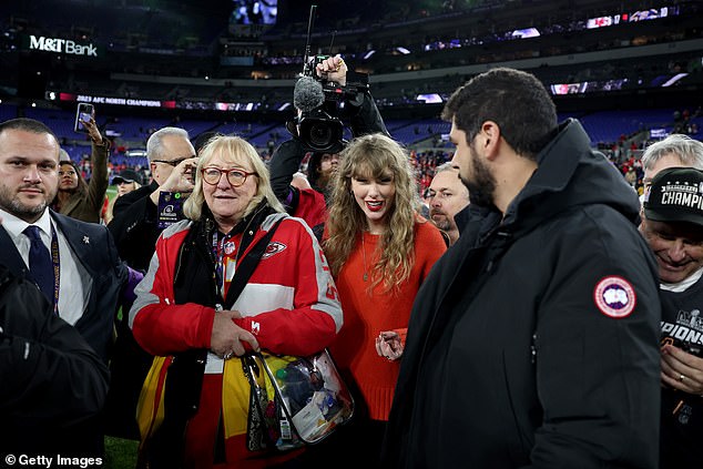 Taylor was also seen alongside Travis and Jason's mom Donna amid the celebrations