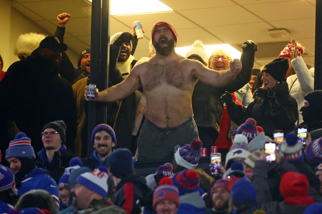 A shirtless Jason Kelce