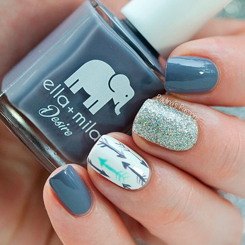 Dark Grey Nails with Glitter Design