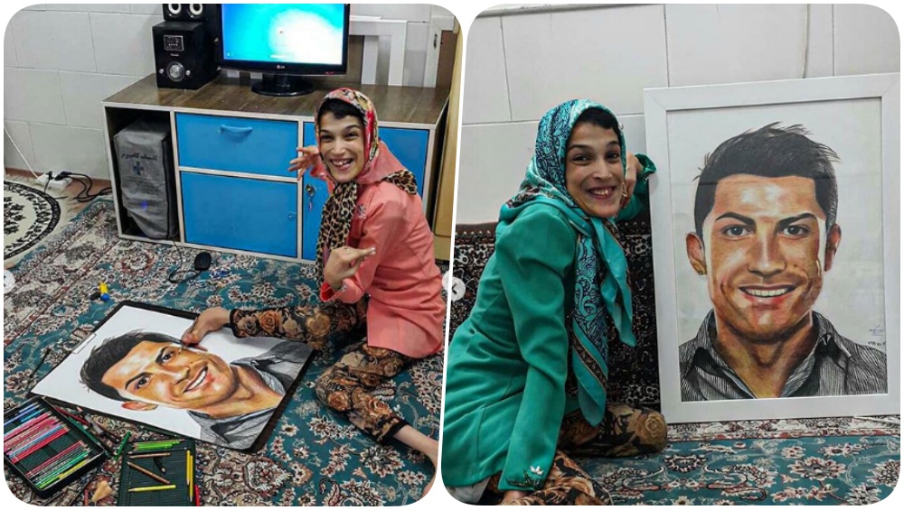 Cristiano Ronaldo Portrait by Fateme Hamami Nasrabadi, Physically  Challenged Iranian Artist, is Amazing! (See Pics) |  LatestLY