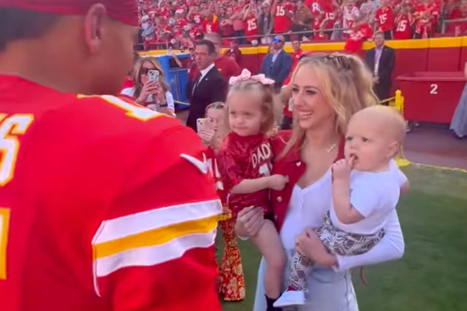 Patrick Mahomes Shares Kisses with Wife and Kids on Sidelines: Photos