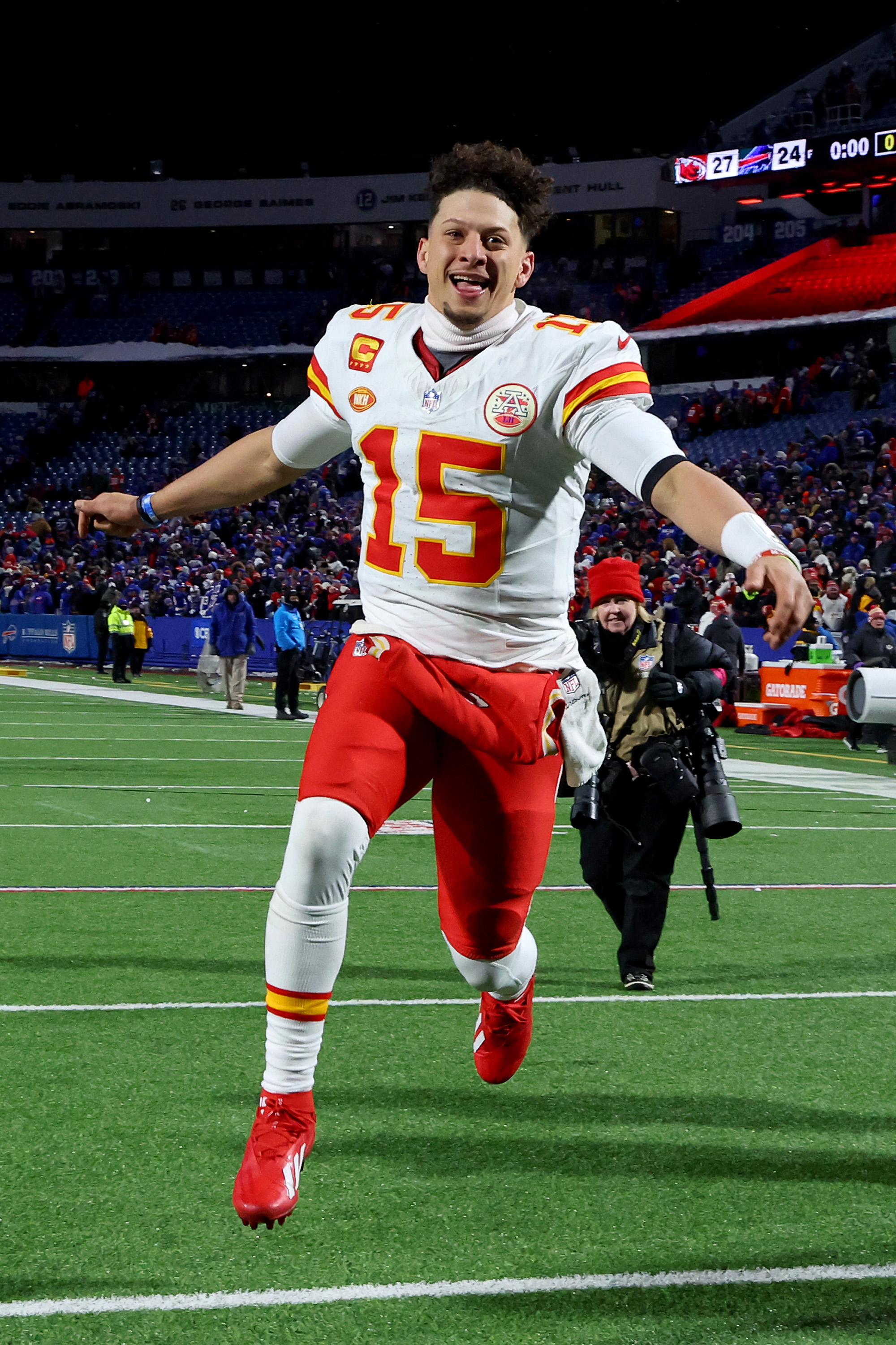 Mahomes celebrated winning in the Bills own backyard last postseason